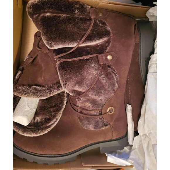 Just Fab Chicory Coffee Winter Flat Boots, Demi Faux Fur, Size 9 NEW - Picture 1 of 4